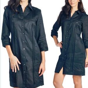 NWOT Renato Collezione Black Fully Lined Linen Pleaded Dress S